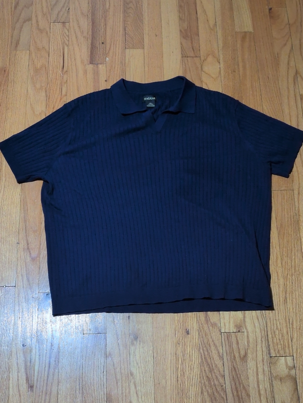 Haggar Navy Ribbed Short-Sleeve Polo XXL